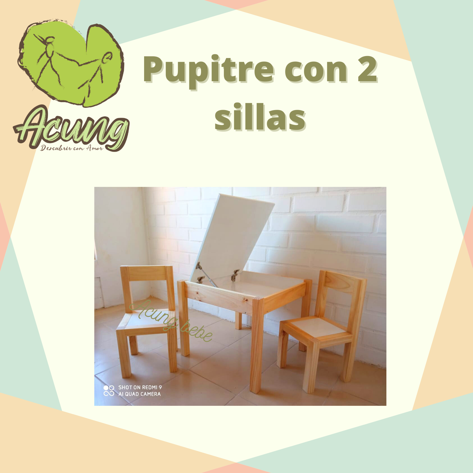 Set de pizarra con repisas y silla para niños